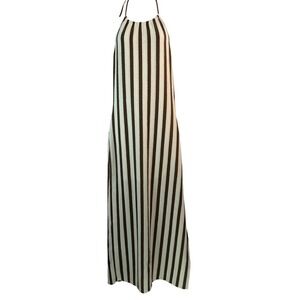 VICI Raylee Ribbed Halter Midi Dress Brown Multi Stripe Sleeveless‎ Large